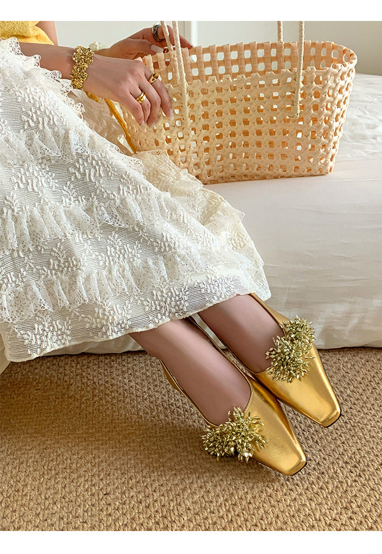 Karin Luna Brilliant Fireworks~Elegant Square-Toed Closed-Toe Chunky Heel Sandals