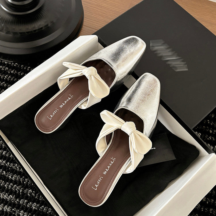 Karin Luna In Stock In Stock  Fluffy feel Bowknot Closed-Toe Slippers