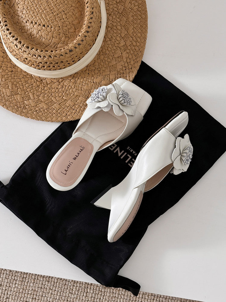Karin Luna In Stock Spot Goods Camellia Classic style retro square toe shaped heel slippers