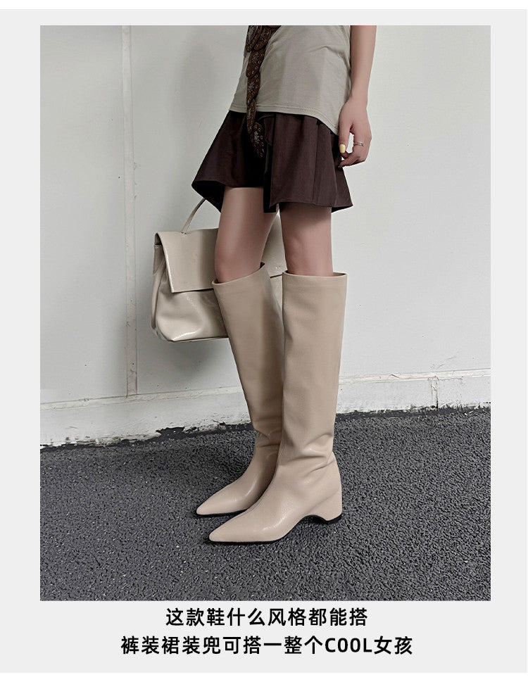 Karin Luna Hot-Selling Internal Height Increase Pointed Toe Straight-Leg Hot-Selling Long Boots