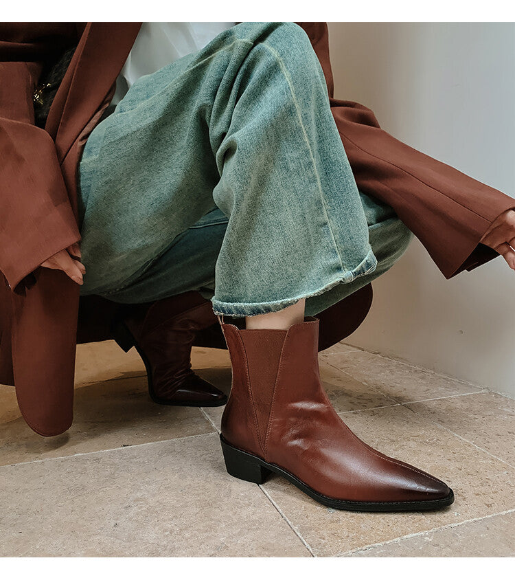 Karin Luna In Stock In stock   Classic first-layer cowhide Chelsea elastic ankle boots