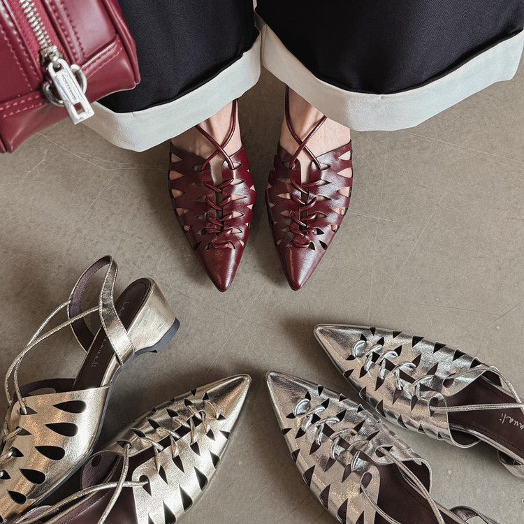 Karin Luna Braided Style ~Cross-woven Pointed Toe Closed-toe Sandals