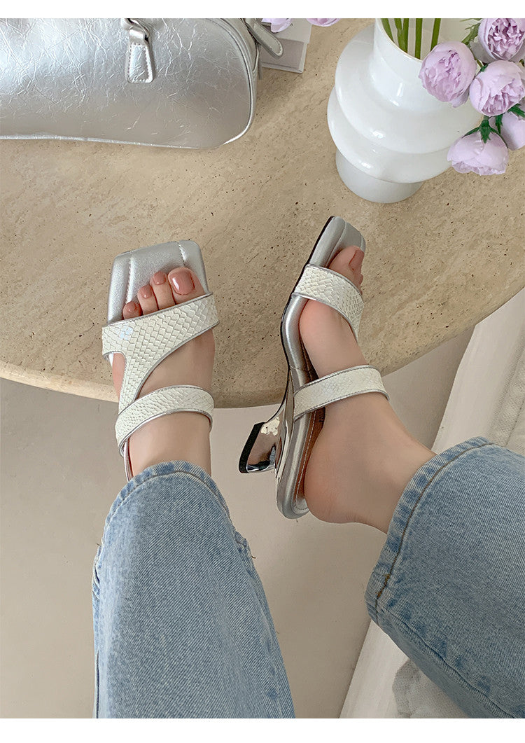 Karin Luna Fish Skin Series~Minimalist Square Toe Popular Irregular Heel Slippers