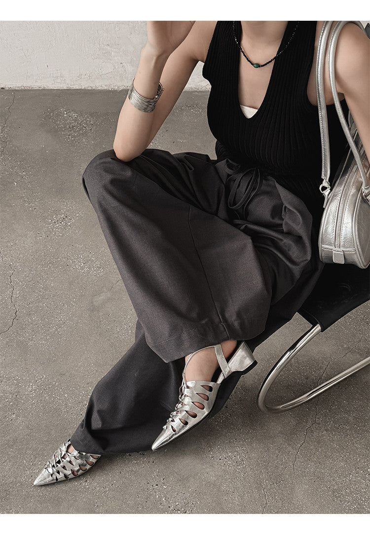 Karin Luna Braided Style ~Cross-woven Pointed Toe Closed-toe Sandals
