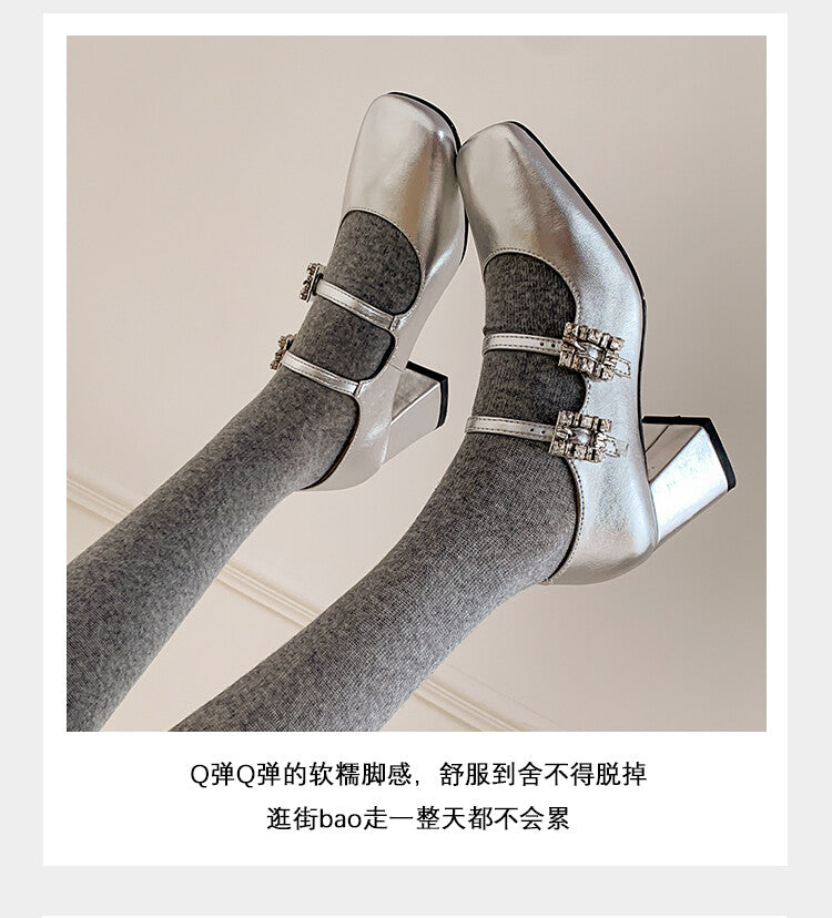 Karin Luna In Stock In stock   The heroine Ao~Square Toe High Heel One Strap Popular Rhinestone Mary Jane Shoes
