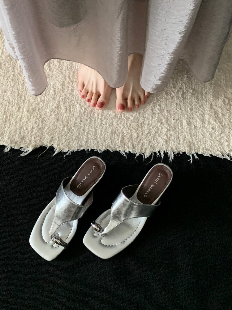 Karin Luna In Stock Spot Goods Clip-toe Square Toe Metal Buckle Minimalist Slippers