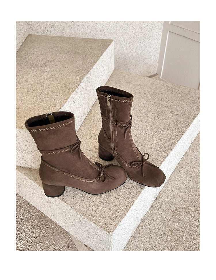 Karin Luna In Stock Spot Goods Hot-Selling Sweet Standard Bow Round-Toe Slim Short Boots
