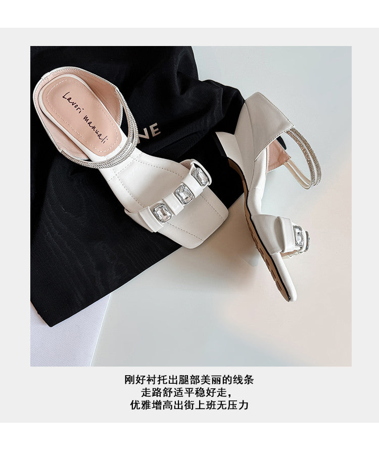 Karin Luna Bestseller Popular Rhinestone Ribbon Square Toe Slippers
