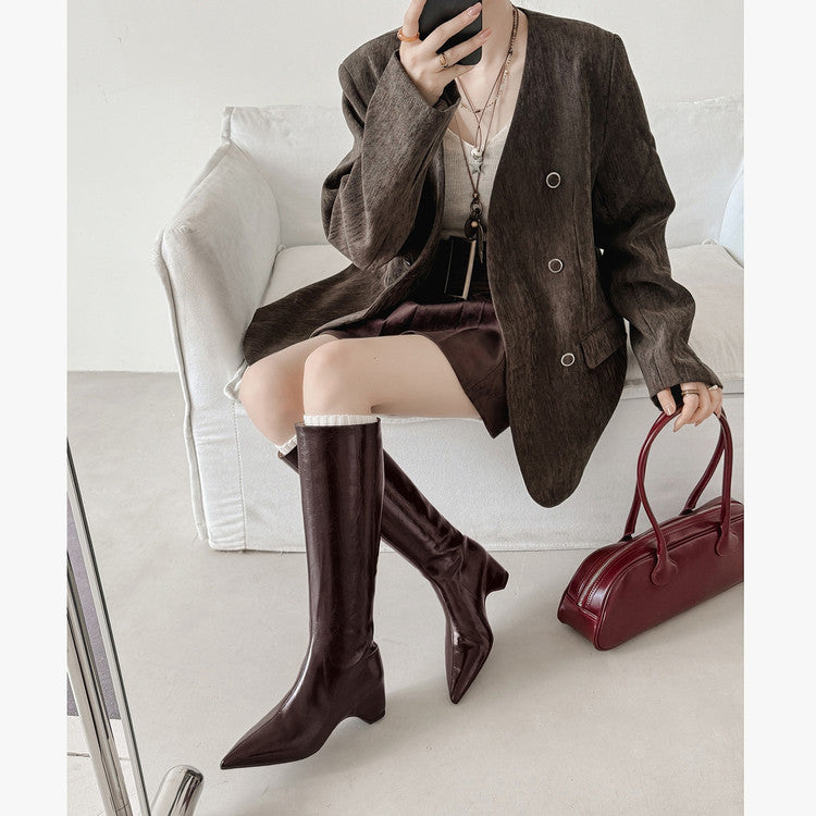 Karin Luna Elegant Style Pointed Toe Internal Height Increase Long Boots