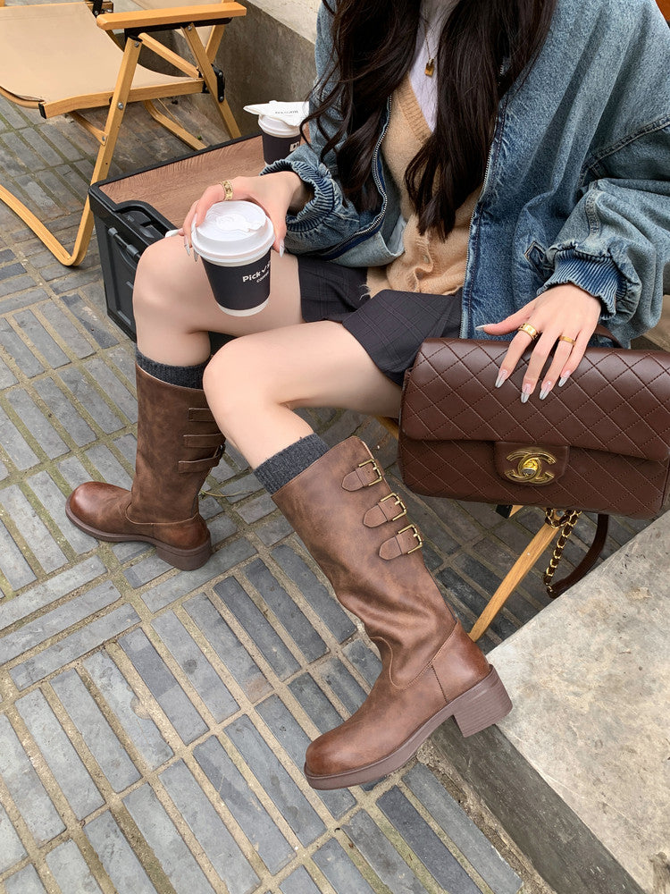 Karin Luna In Stock In Stock Thigh Circumference Belt Buckle Thick Sole Rider Boots