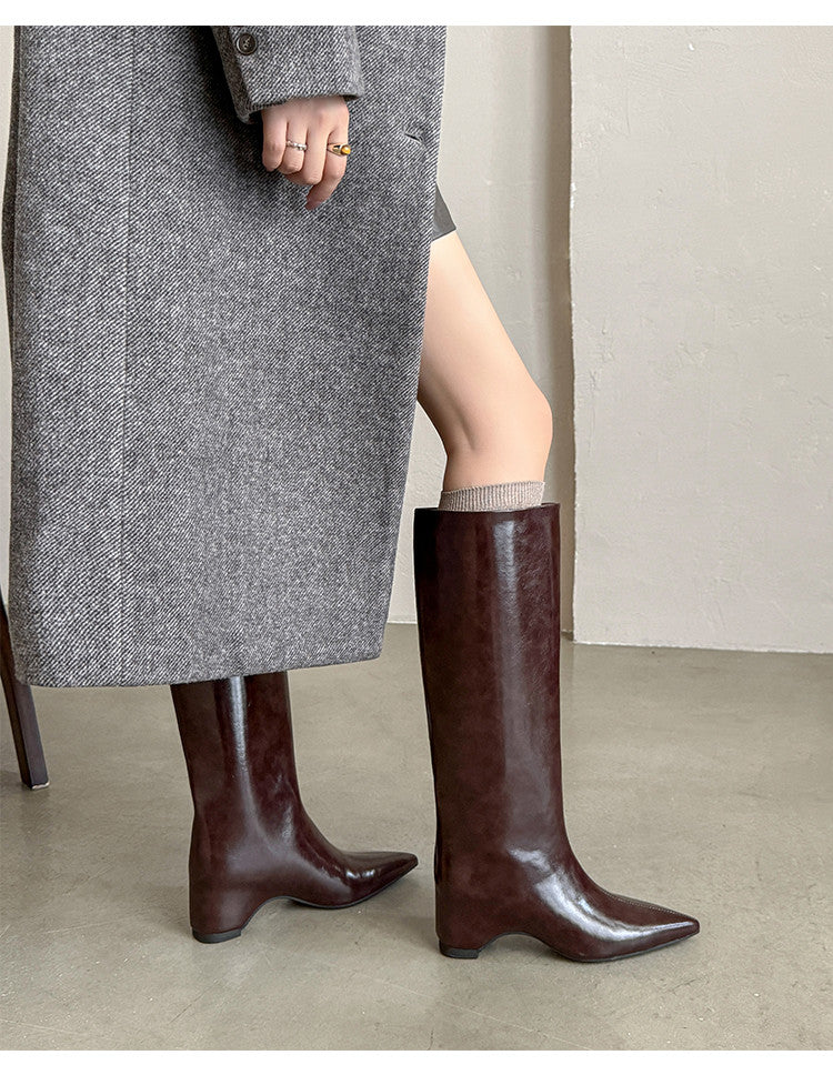Karin Luna Minimalist Style High Tube Pointed Toe Hidden Heel Boots