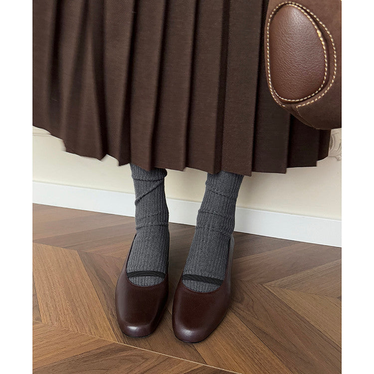 Karin Luna In Stock Spot Goods    Retro Elastic Band Chunky Heel Single Shoes