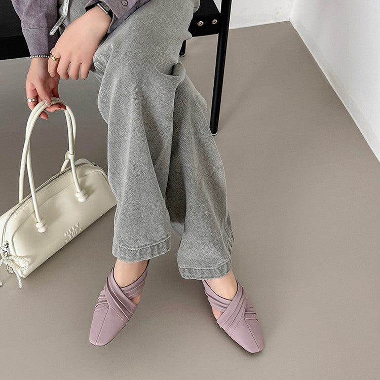 Karin Luna In Stock In Stock Basic Elegant Fairy Style Small Square Toe Sheepskin Slippers