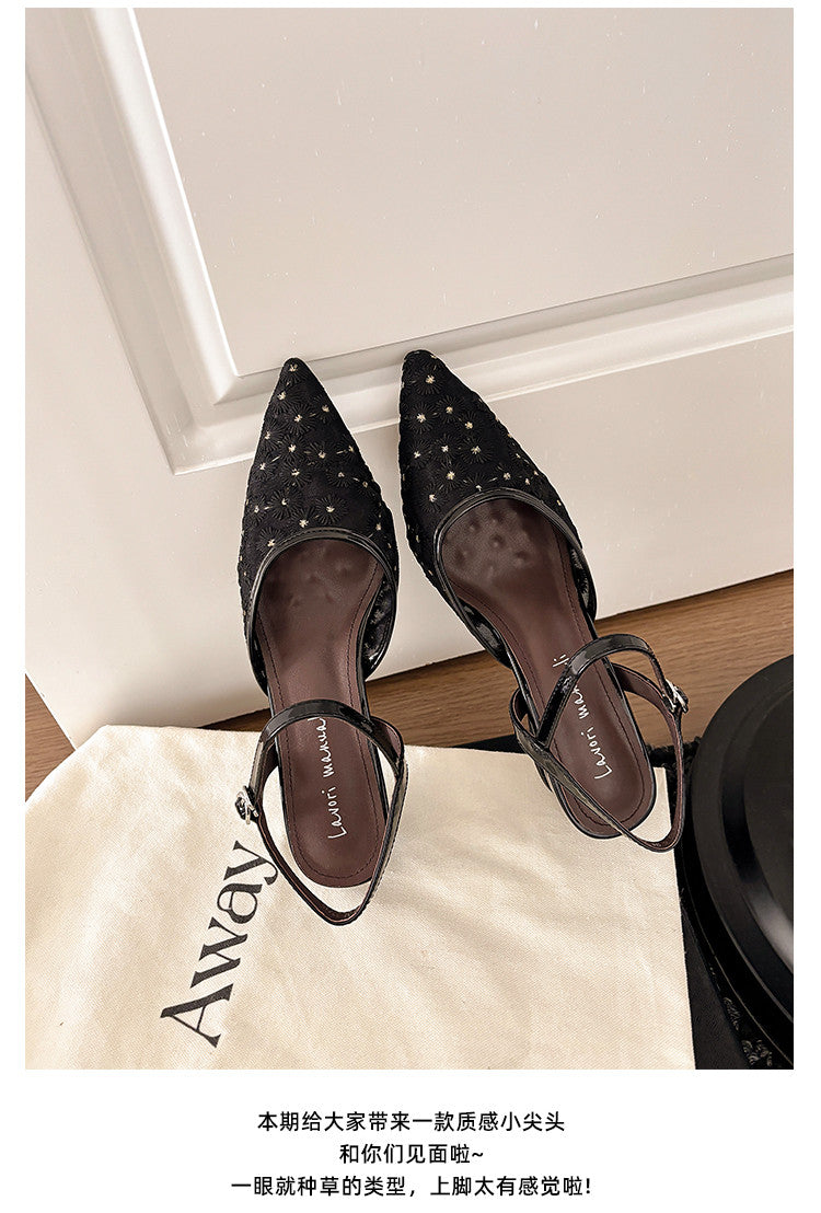 Karin Luna In Stock Spot Goods Embroidered Daisy Sheepskin Mesh Elegant Closed-Toe Slippers