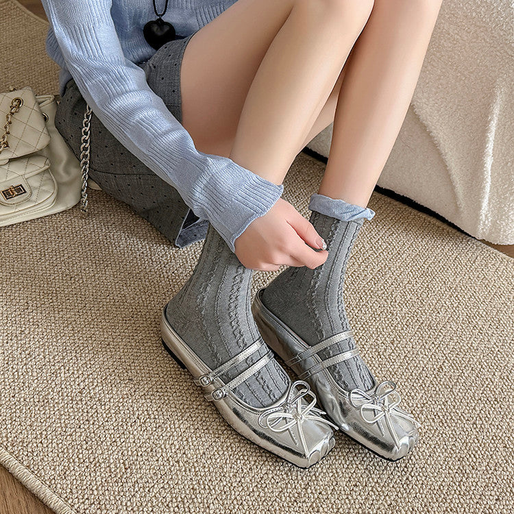 Karin Luna In Stock In Stock   Summer New Sweet Bowknot Color Block Square Toe Height-Increasing Slippers