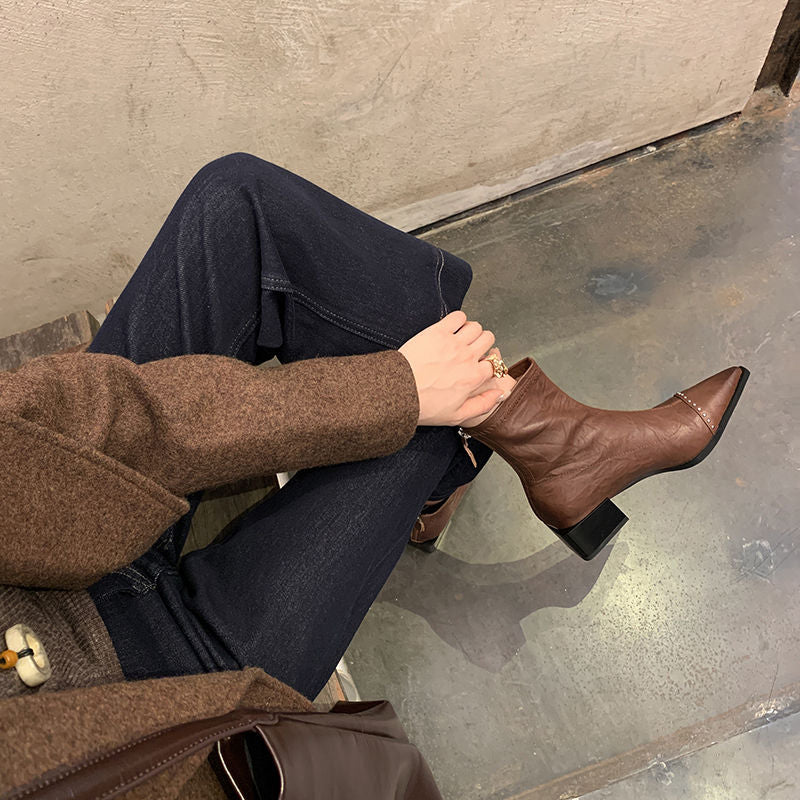 Karin Luna In Stock In Stock Slim Boots Series~Pointed Toe Rivet Slim Short Boots