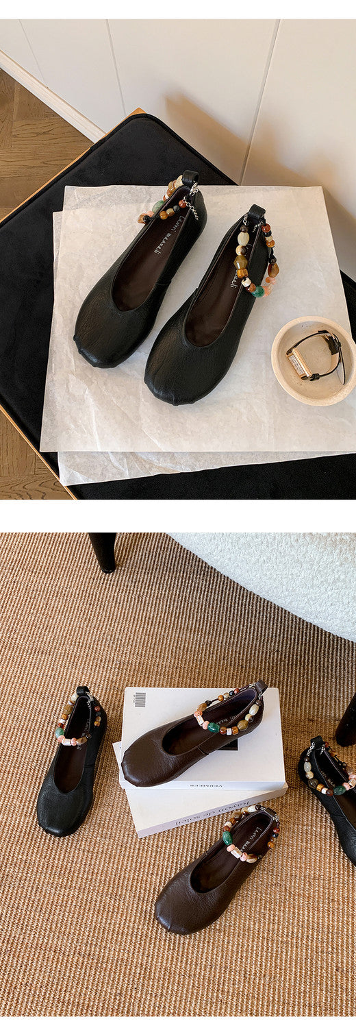 Karin Luna Full Layer Inside and Out~Elephant Pattern Round Toe Hidden Wedge Granny Shoes