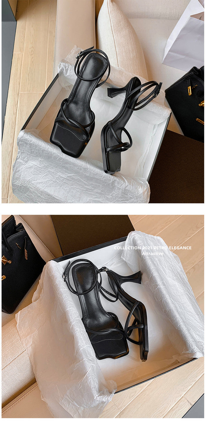 Karin Luna Classic Style  In stock  Basic Versatile Cross Strap High Heel Sandals