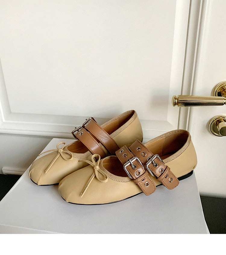 Karin Luna In Stock Spot Goods Minimalist Retro Round Toe Mary Jane Bowknot Height-Increasing Flats
