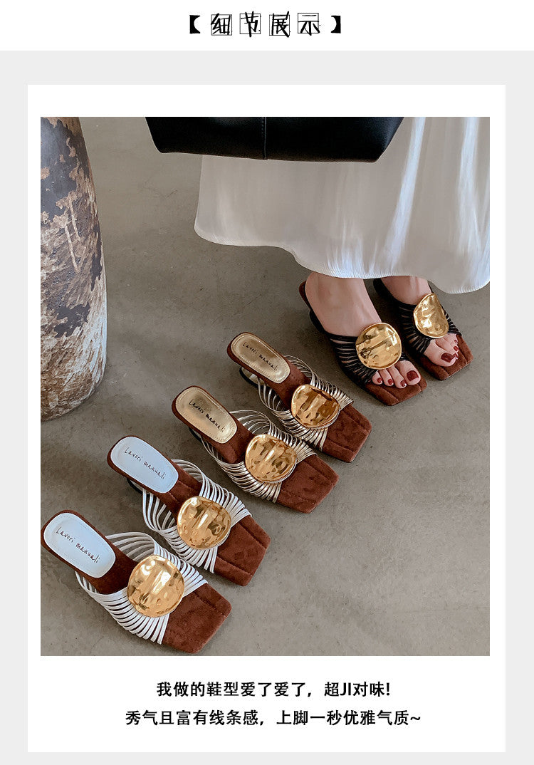 Karin Luna Bestseller Popular New Image  Comes with data plan included Resort Style Irregular Heel Thin Strap Slippers