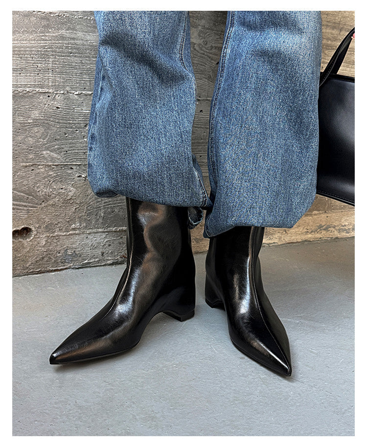 Karin Luna Elegant Pointed Toe Hidden Wedge Short Boots