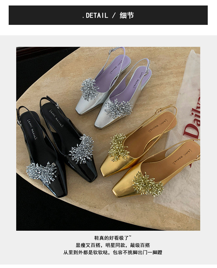 Karin Luna Brilliant Fireworks~Elegant Square-Toed Closed-Toe Chunky Heel Sandals