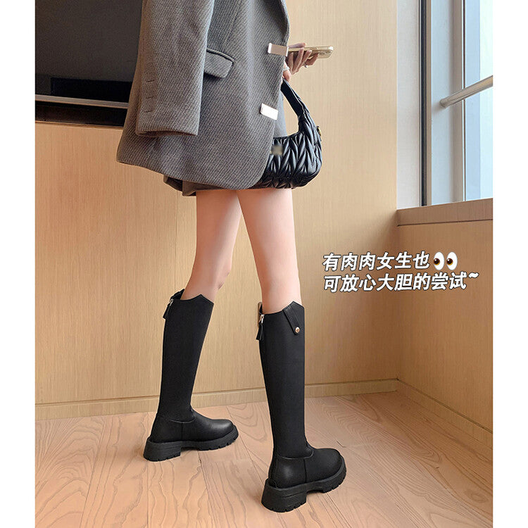 Karin Luna Hot-Selling In Stock   Basic Casual Hot-Selling Round-Toe Long Boots Full Cowhide Leather Long Boots Flat Bottom Hot Sale