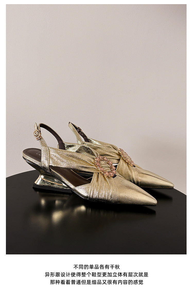 Karin Luna Bestseller Popular  Pointed Toe Irregular Heel Elegant Rhinestone Closed-Toe Sandals