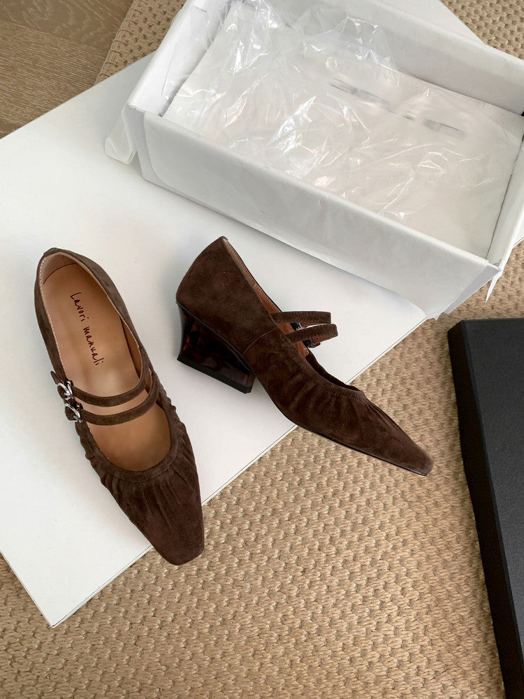 Karin Luna Full Leather Inside and Out Popular Element Amber Heel Elegant French Style Single Shoes