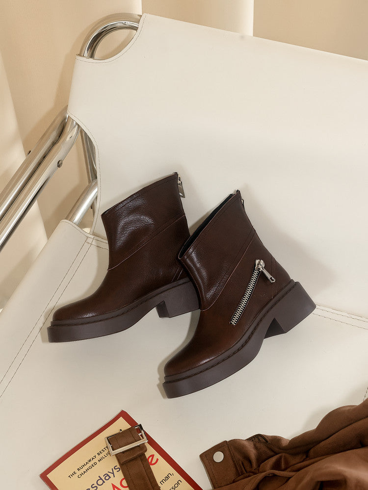 Karin Luna Niche Diagonal Zipper Basic Thick Sole Short Boots