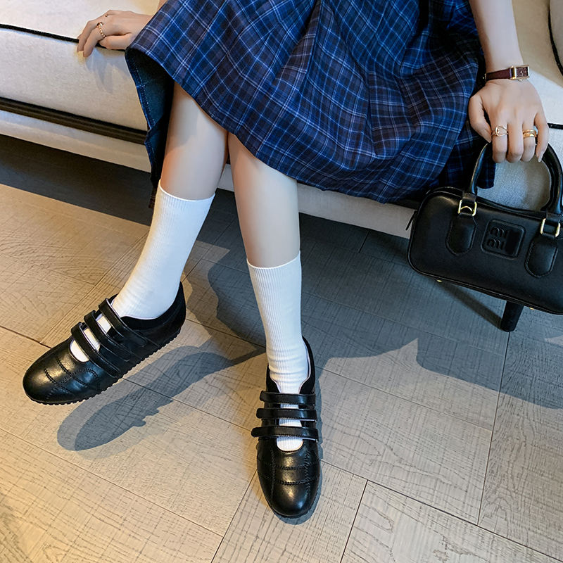 Karin Luna Casual Shoes Series~  In Stock In Stock Magic Tape Round Toe Internal Height Increase Single Strap Flats
