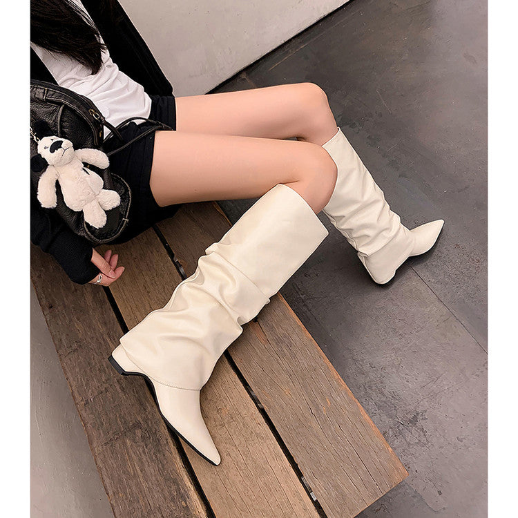 Karin Luna Elegant Style Pointed Toe Hidden Wedge Long Boots