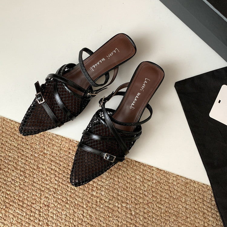 Karin Luna In Stock  Spot Goods  Mesh Series Elegant Closed-Toe Belt Buckle Slippers