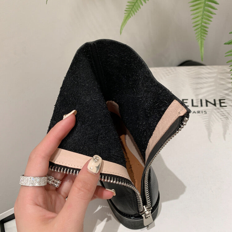 Karin Luna In Stock Spot Goods  Full-grain leather inside and out   Minimalist Texture  Round Toe Flat Bottom Basic Short Boots