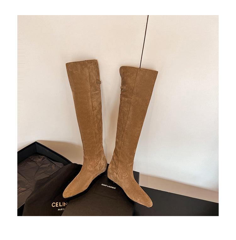 Karin Luna In Stock Spot Goods Vintage Cowhide Leather Two-Way Wear Pointed Toe Height-Increasing Long Boots