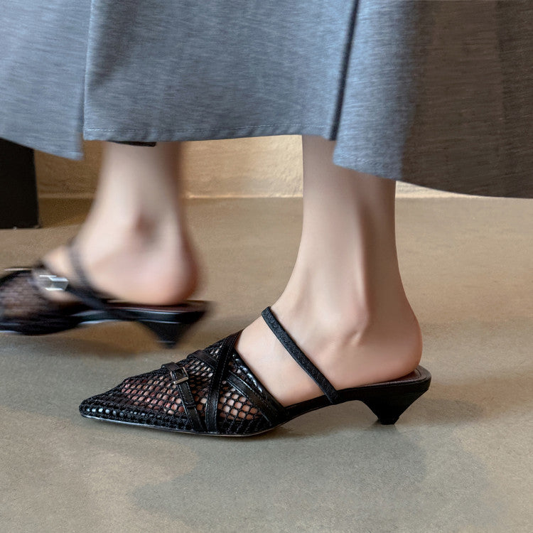 Karin Luna In Stock  Spot Goods  Mesh Series Elegant Closed-Toe Belt Buckle Slippers
