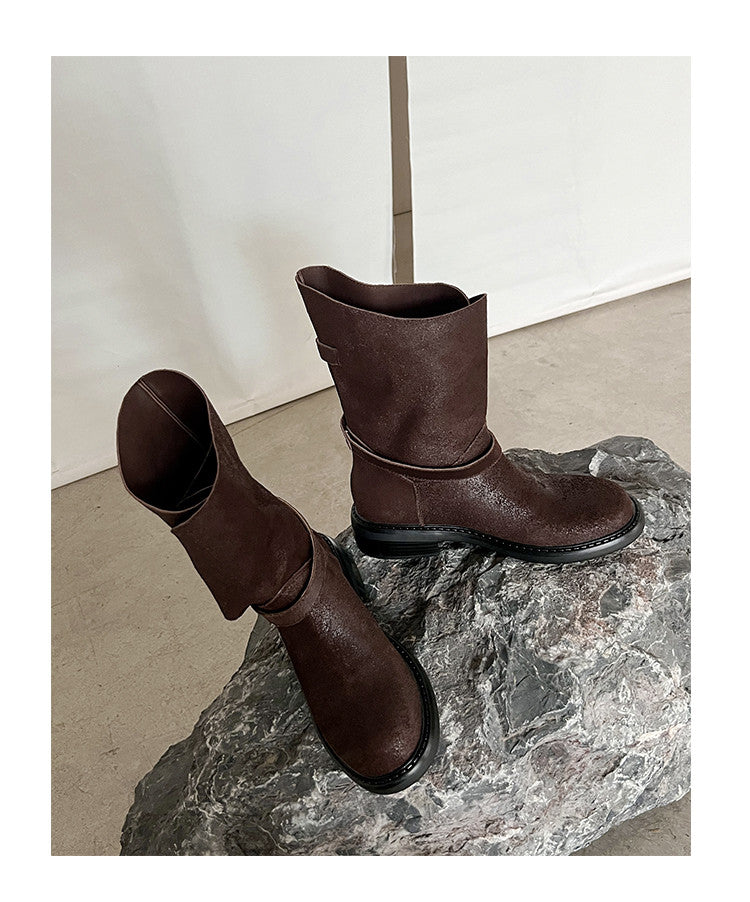 Karin Luna In Stock Spot Goods  Super textured Lazy Style Thick-Soled Ankle Boots