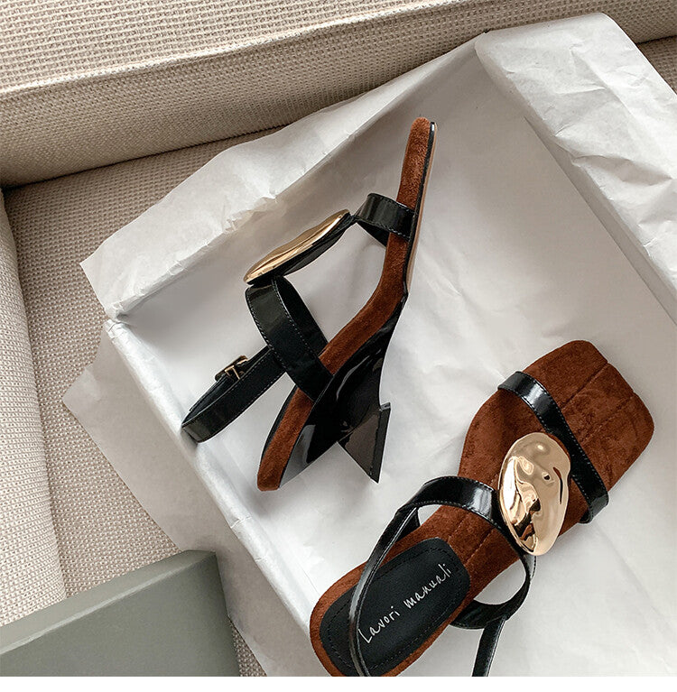 Karin Luna Hot-Selling Fasteners  Irregular Heel Open-Toe Sandals