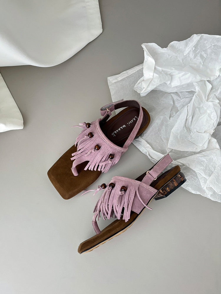 Karin Luna  Tassel Series~Spot Goods  In-stock Clip-toe Square Toe Sandals