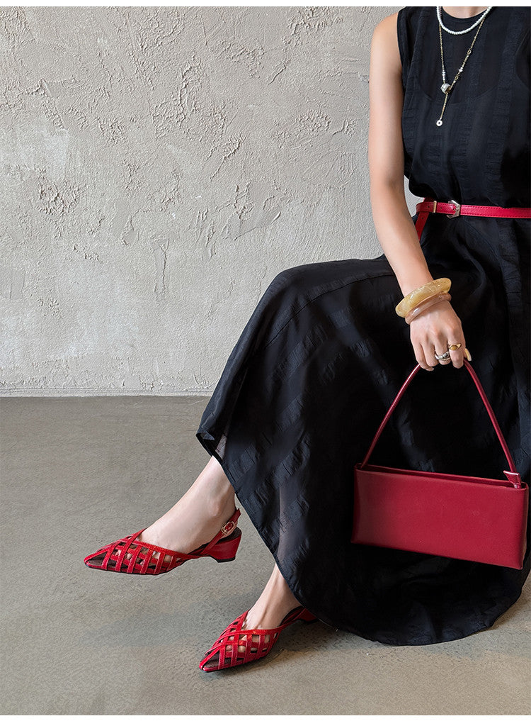 Karin Luna Braided Style ~Cross-woven Pointed Toe Closed-toe Sandals