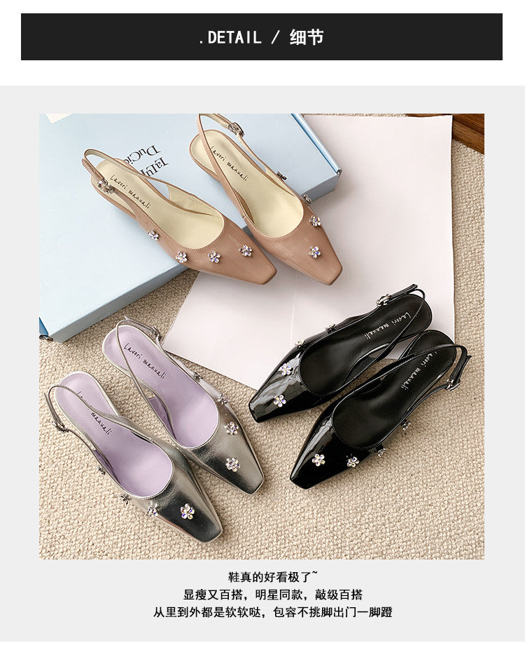 Karin Luna In Stock  Spot Goods  Rhinestone Small Square Toe Closed-Toe Sandals