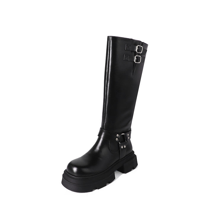 Karin Luna In Stock In Stock  Classic Casual Style Belt Buckle Thick Sole Round Toe Knight Boots Thick Sole