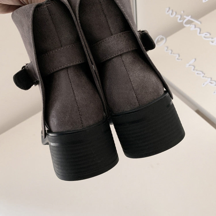 Karin Luna In Stock Spot Goods Versatile Basic Round Toe Belt Buckle Thick Sole Tube Boots