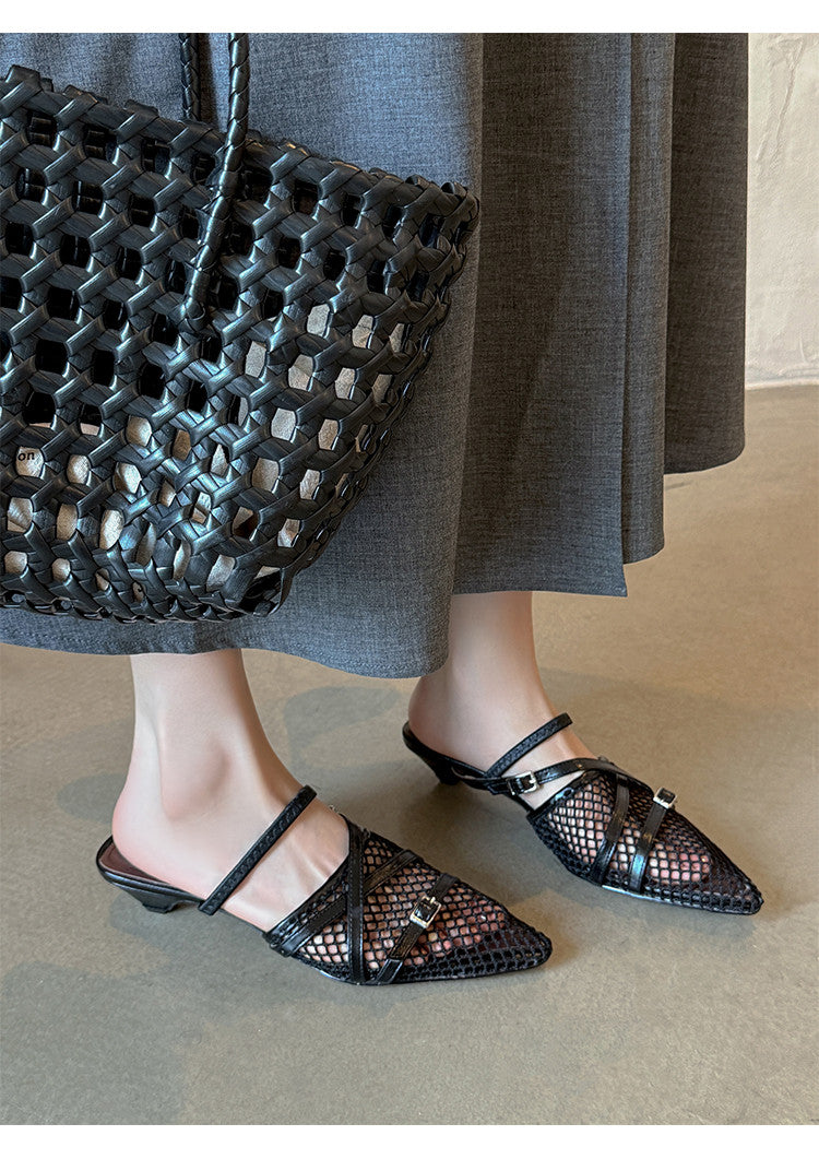 Karin Luna In Stock  Spot Goods  Mesh Series Elegant Closed-Toe Belt Buckle Slippers