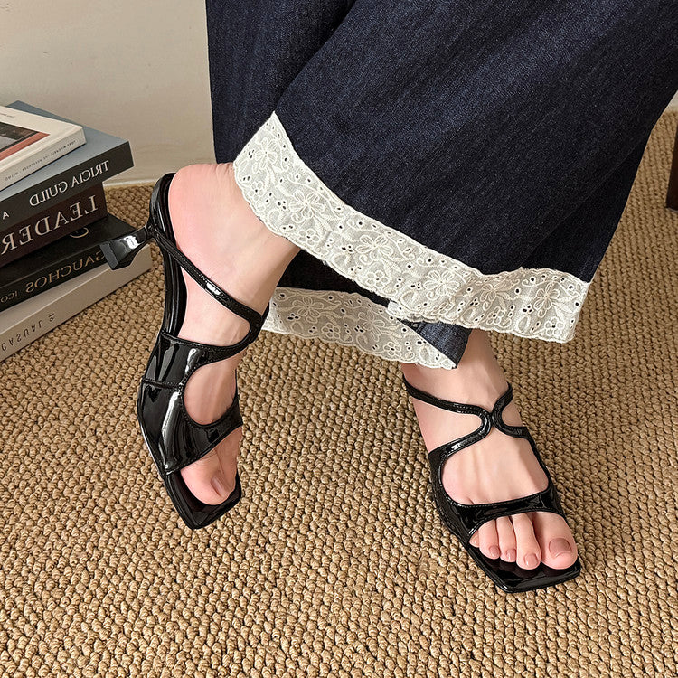 Karin Luna French Retro Square Toe Wrap Strap Open-Toe Slippers