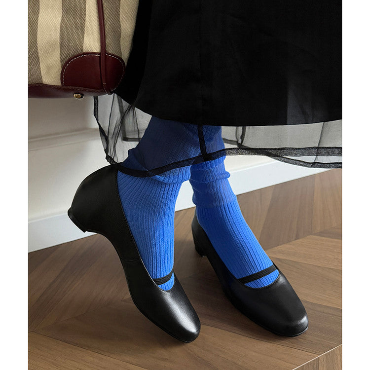 Karin Luna In Stock Spot Goods    Retro Elastic Band Chunky Heel Single Shoes