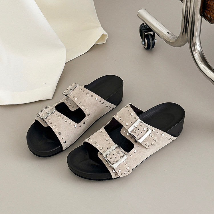 Karin Luna In Stock Spot Goods Casual Thick-Soled Belt Buckle Slippers