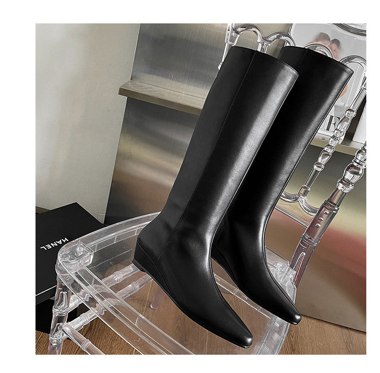 Karin Luna In Stock  In-stock Square Toe Straight Slip-on Long Boots