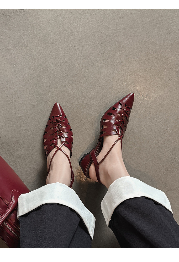 Karin Luna Braided Style ~Cross-woven Pointed Toe Closed-toe Sandals
