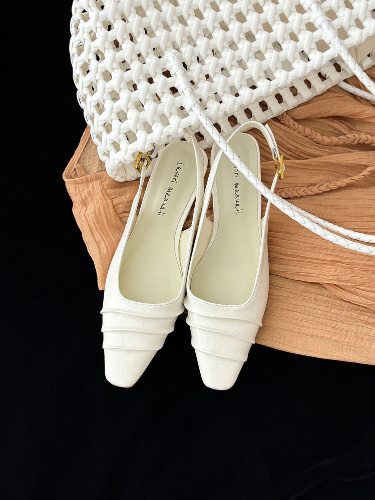 Karin Luna French Retro Square Toe Wrinkled Closed-Toe Sandals